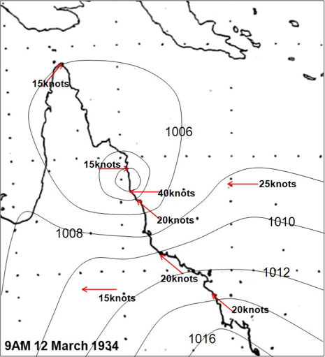  Cape Tribulation Cyclone, 1934 - sea level analysis